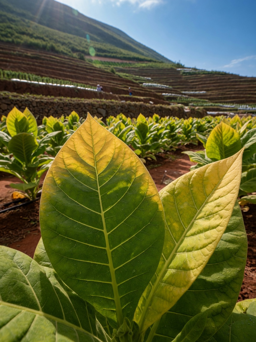 Comparison of tobacco plant growth under different planting densities — proper canopy structure is the foundation of leaf quality.