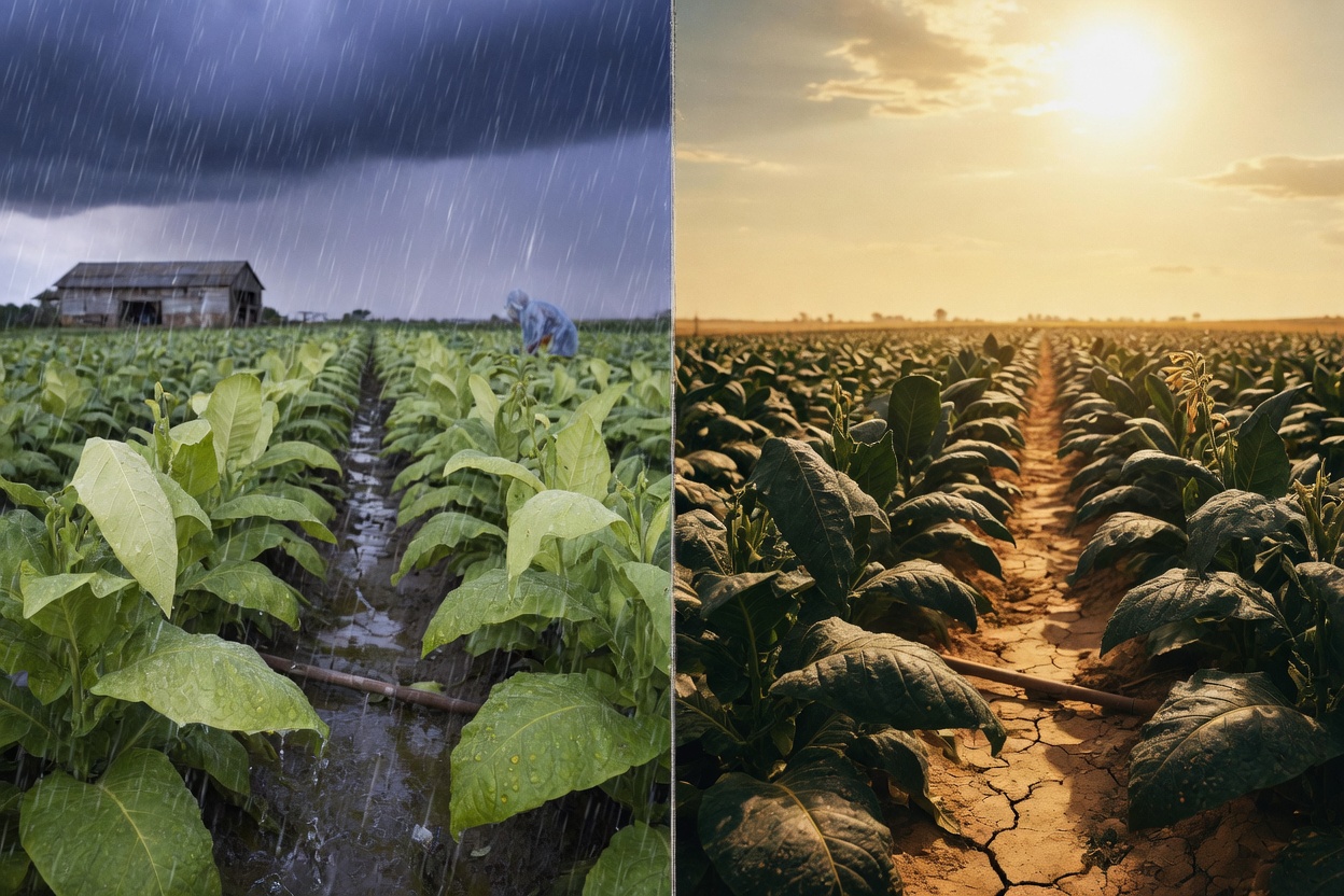 暴雨后的烟田：成熟期遭遇强降雨，叶片厚度与组织密度面临重塑。